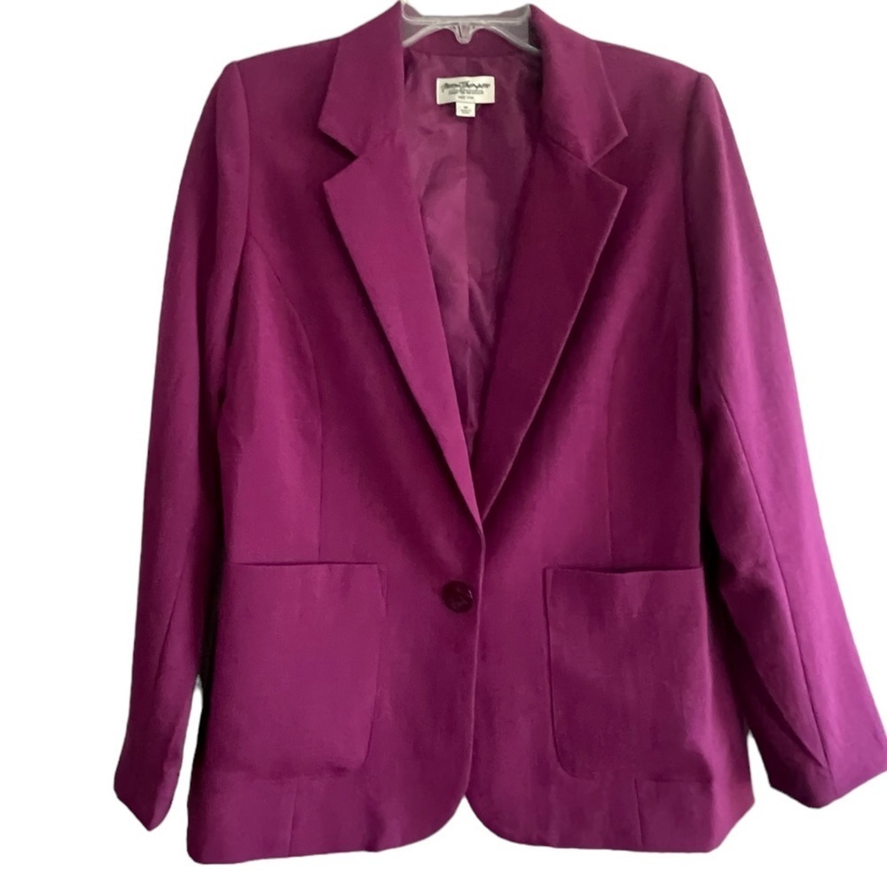 Norm Thompson Women's One Button Blazer Size M Pink Magenta Pockets Lined